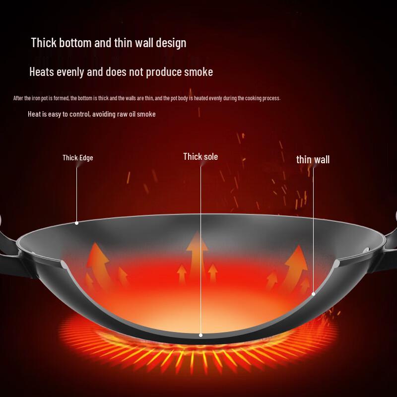 ZISIZ Round Bottom Cast Iron Wok with Lid