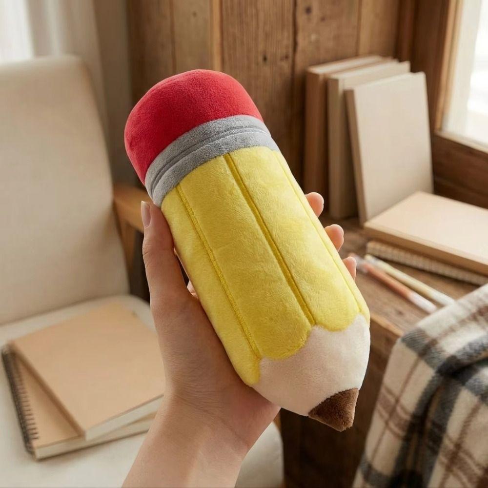 Large Capacity Plush Pencil Case Cartoon Stationery Bag Portable Pencil Shaped Bag Makeup Bag