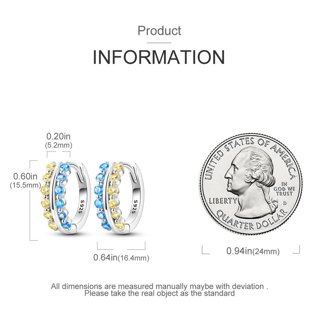 Orstarry S925 Silver Hoop Earrings Sparkling Blue Yellow Zircon Jewelry For Women Party Gifts