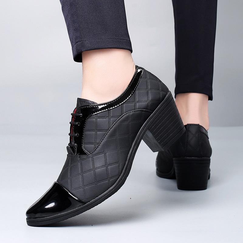 Men's high heels spring and autumn new men's thick heels leather shoes catwalk nightclub