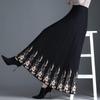 Black Floral Knitted Long Pleated Female Women Skirts Korean Fashion Winter Autumn Vintage High-Waisted Skirt
