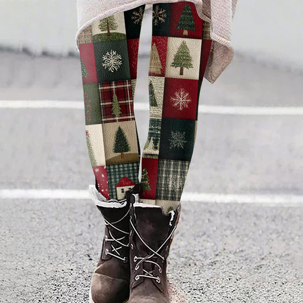 Женские рождественские облегающие эластичные повседневные брюки для йоги