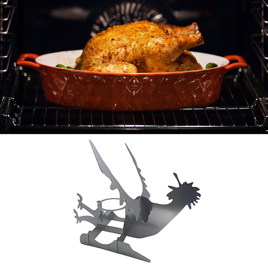 Motorcycle BBQ Rack Stainless Steel Chicken Stand Beer Chicken Roaster Stand for Outdoor Barbecue Camping