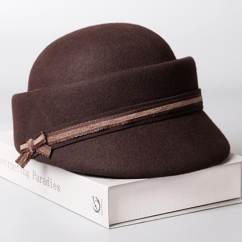 Bow lace webbing equestrian hat autumn and winter new Australian wool top hat warm small fragrant cap women