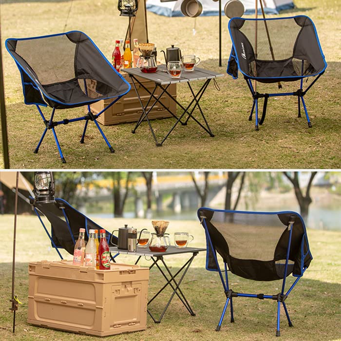 Moon Lence Outdoor Camping Сверхлегкий стул 907 г с хранением Грузоподъемность Темно-синий Набор из 2 стульев, Стул, Складной, Компактный, Сумка, Пеший туризм,