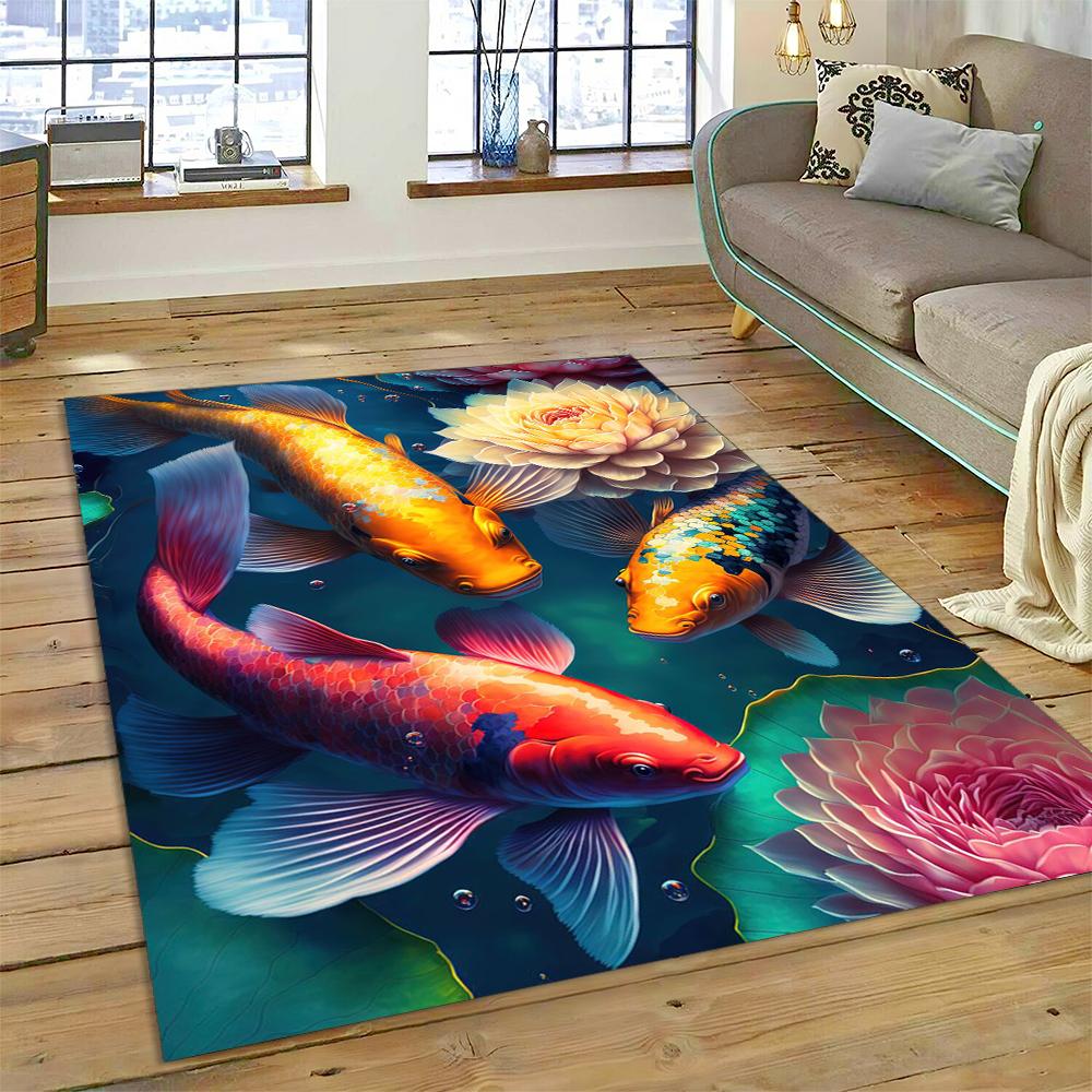 Koi Carp Naturalize Yin Yang Fish Cartoon Carpet Rug for Home Living Room Bedroom Sofa Doormat Decor,Kids Area Rug Non-slip Mat
