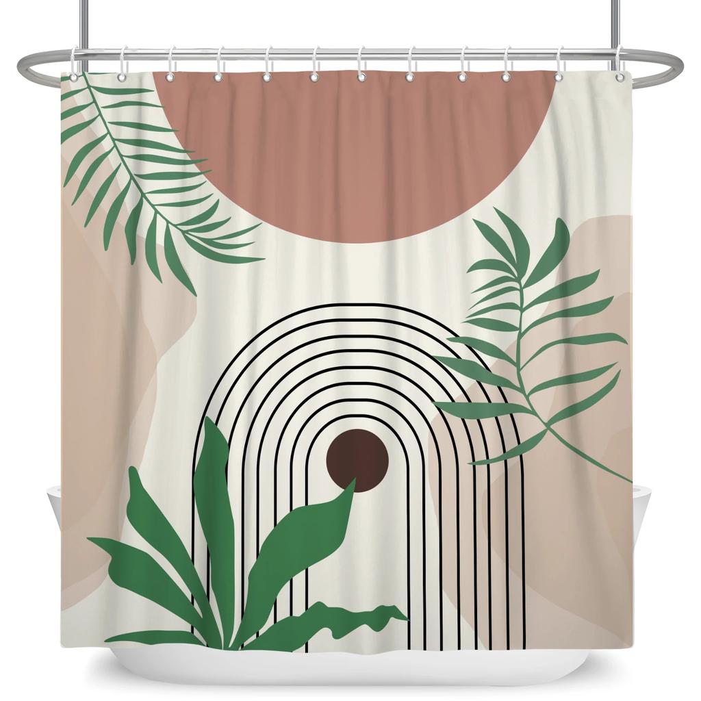 Abstract Mid Century Shower Curtain Arch Sun Moon Minimalist Geometric Curve Stripes Fabric Christmas Landscape Bth Curtain Hook