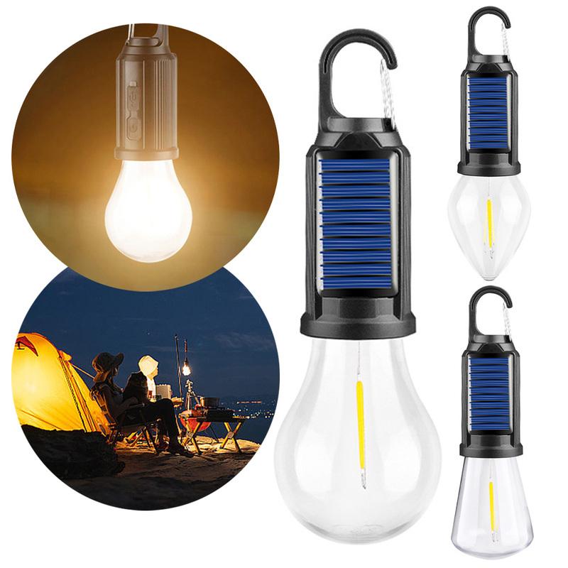 Outdoor USB Rechargeable LED Lamp Bulbs Solar Portable Camping Light with Hook Waterproof Handheld Lamp for Outdoor BBQ Camping