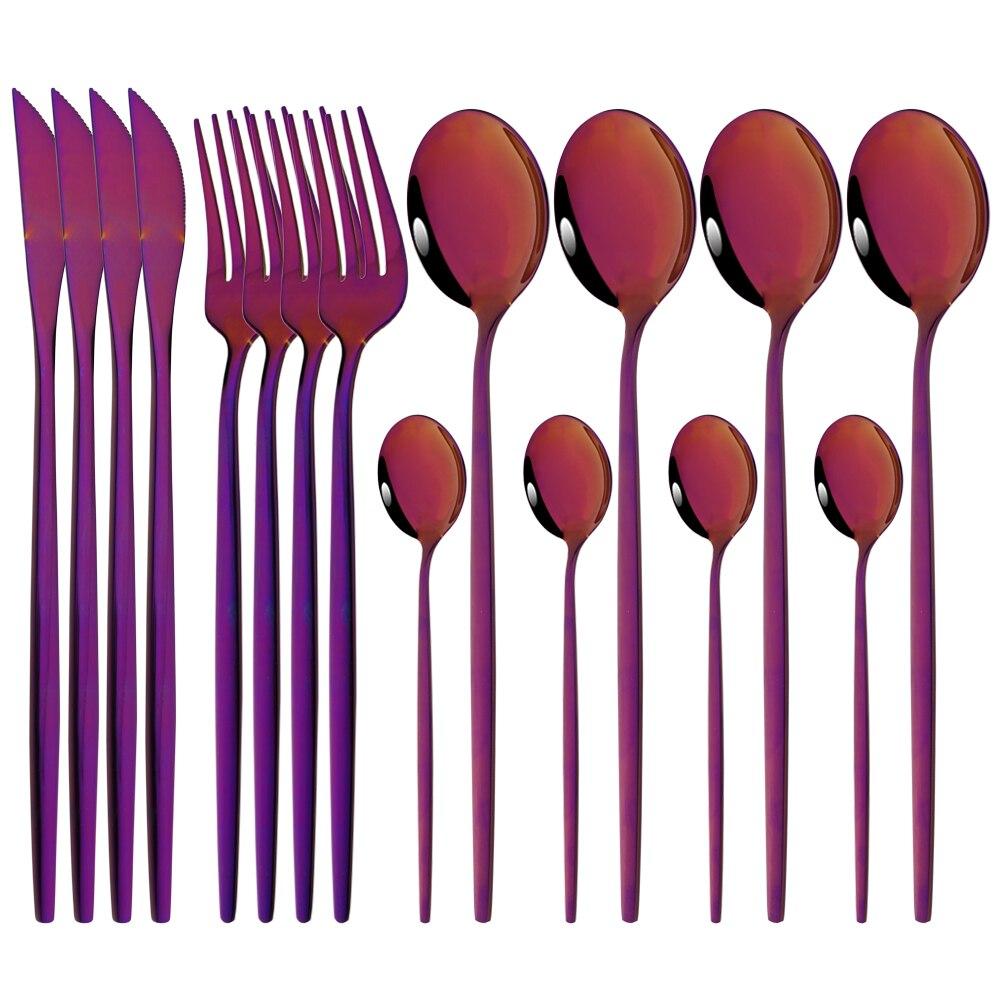 16Pcs Black Gold Dinnerware Cutlery Set Dinner Knife Fork Coffee Spoon Flatware Stainless Steel Silverware Party Tableware Set