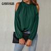 Spring and Summer Women's Tops Solid Color Lotus Leaf Shirt Round Neck Long Sleeve Shrink Pleated Off-shoulder Fashion Blouse