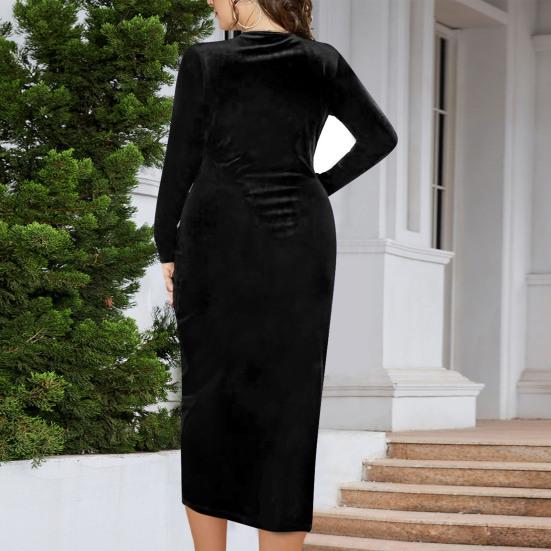 Женское сексуальное бархатное платье больших размеров с глубоким v-образным вырезом и длинными рукавами, плиссированное платье с крестообразным принтом, облегающее коктейльное вечернее платье