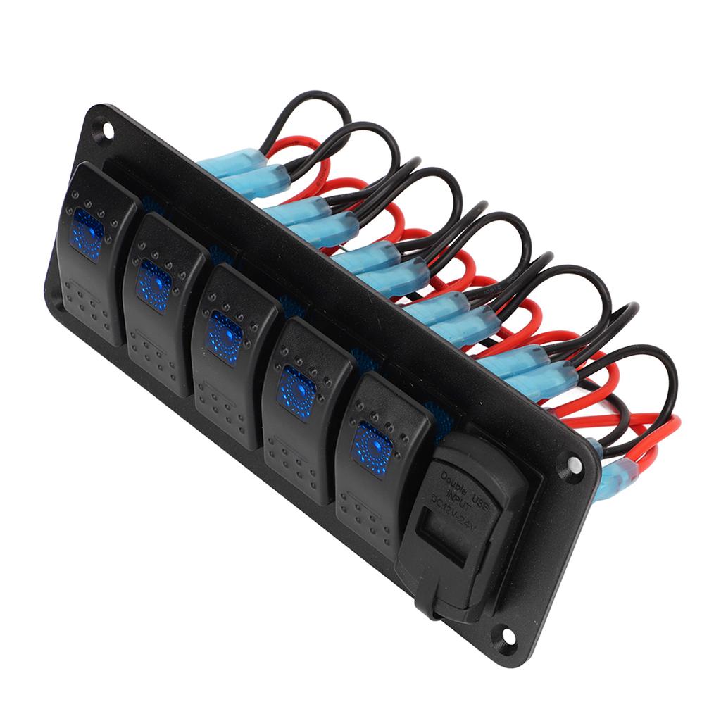 Панель тумблеров на 5 клавиш 12В-24В Двойное USB-зарядное устройство Светодиодный дисплей напряжения Переключатель ВКЛ/ВЫКЛ для грузовика, автодома, яхты