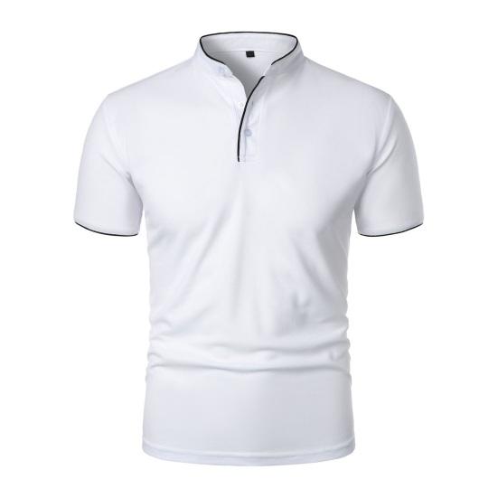 Мужская футболка с коротким рукавом, воротником-стойкой, однотонная, повседневная базовая футболка, стандартного кроя