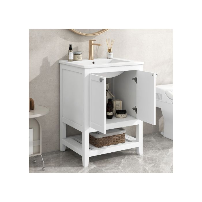 Meuble de salle de bain - MUVOE - 60cm - Lavabo en céramique - Blanc - Design contemporain