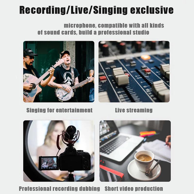 AT2020 Professional Studio Vocal Audio Wired Cardioid Condenser Microphone for Gaming Live Singing Podcast Studio Live Record