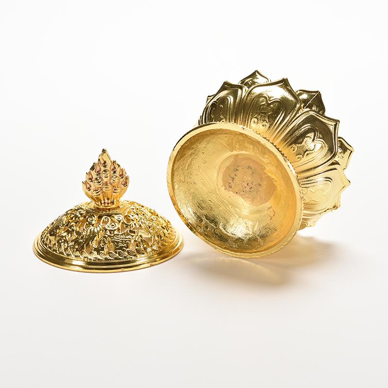 Tibet Collect Bronze Auspicious Lotus Shape Statue Box Incense Burner Censer