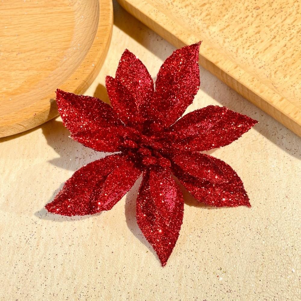 10Pcs Multi-Color Glitter Flower Christmas Tree Decor Christmas Flowers Ornaments Weddings