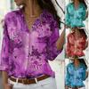 New Fashion Floral Print Lapel Plus Size Shirts for Women Elegant Button Up Long Sleeve Women's Casual Blouses Tops Slim Fit Simple Lady Shirt 26613