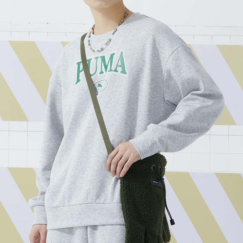 Puma Буквенный логотип с принтом Спортивный фитнес-тренировочный трикотажный свитер с круглым вырезом, длинный рукав, американская винтажная толстовка, унисекс, толстовка, серый цвет 682929-04