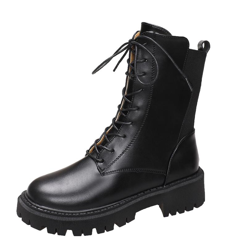 High Quality Ladies Brown Short Boots 2024 British Lace Up Women's Boots Autumn Winter New Non-slip Platform Motorcycle Boots