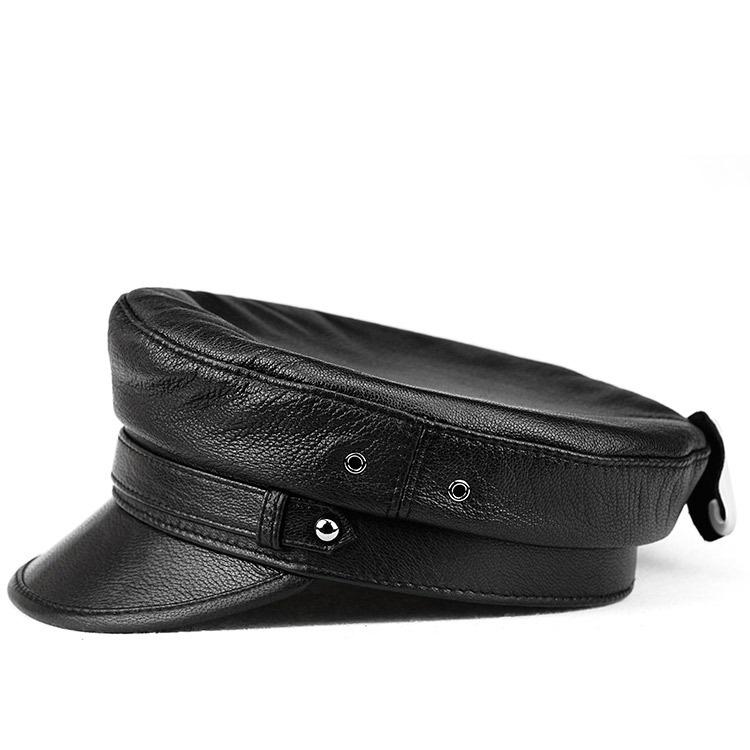 Весенне-осенняя кожаная мужская шляпа из овчины, корейская версия модной мотоциклетной кепки для людей среднего и пожилого возраста, женская шляпа с плоским верхом