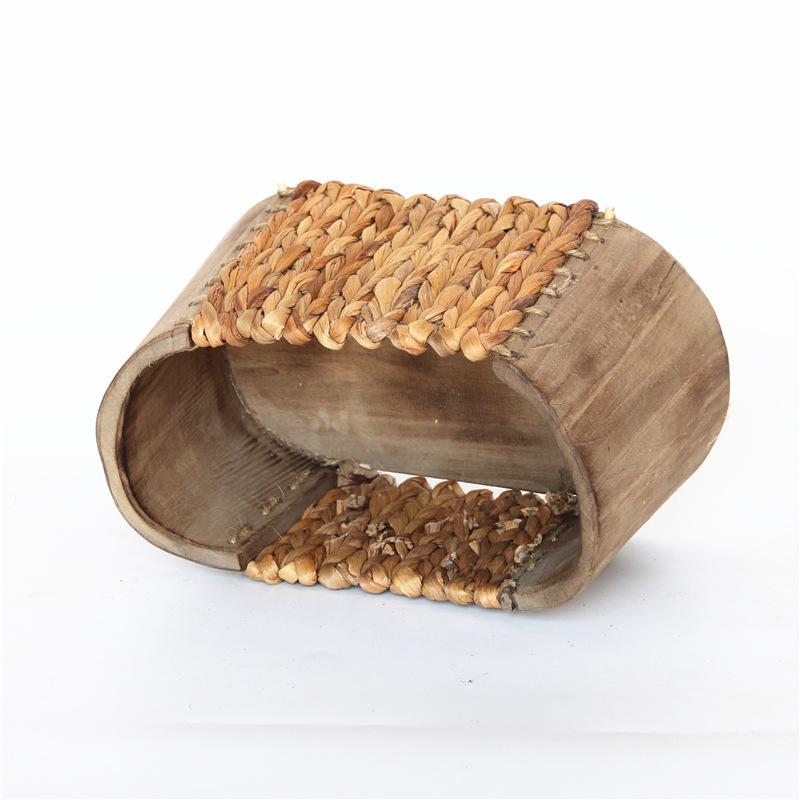 Hand‑woven Storage Decor Ornament Mixed with Cattail and Paulownia Wood