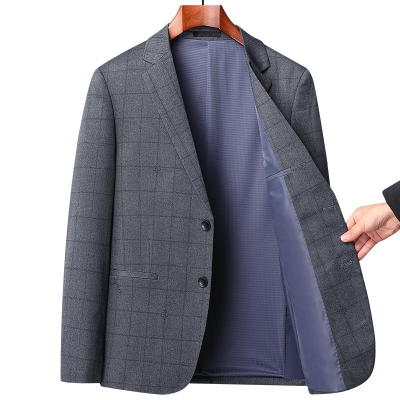 Весенне-осенний тонкий мужской костюм в корейском стиле, облегающий, эластичный, не требующий глажки, клетчатый, маленький, повседневный, одинарный