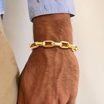 Прямоугольные цепочные браслеты для мужчин, мальчиков, золотистого цвета, из нержавеющей стали, звенья цепи, стильный, модный, с цирконом, подарок