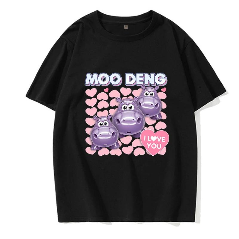 Kawaii Moo Deng Y2k T Shirt Funny Baby Hippo Tshirt Men Women Fashion Mange T-shirt Cartoon Harajuku Tee Tops Streetwear Clothes