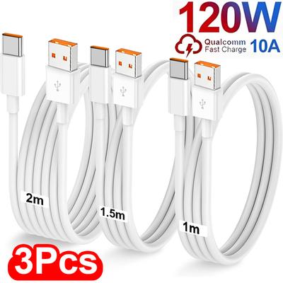 3/1 шт. Кабель для быстрой зарядки 120 Вт 10 А USB A на Type C Быстрое зарядное устройство Высокоскоростной кабель для передачи данных для Samsung Xiaomi Huawei
