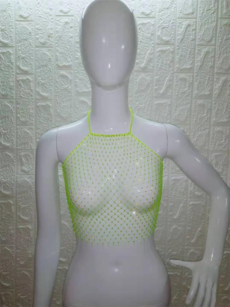 Сетка флэш алмазная блузка прыгающая прозрачная сексуальная грудь обертывание жилет для женщин