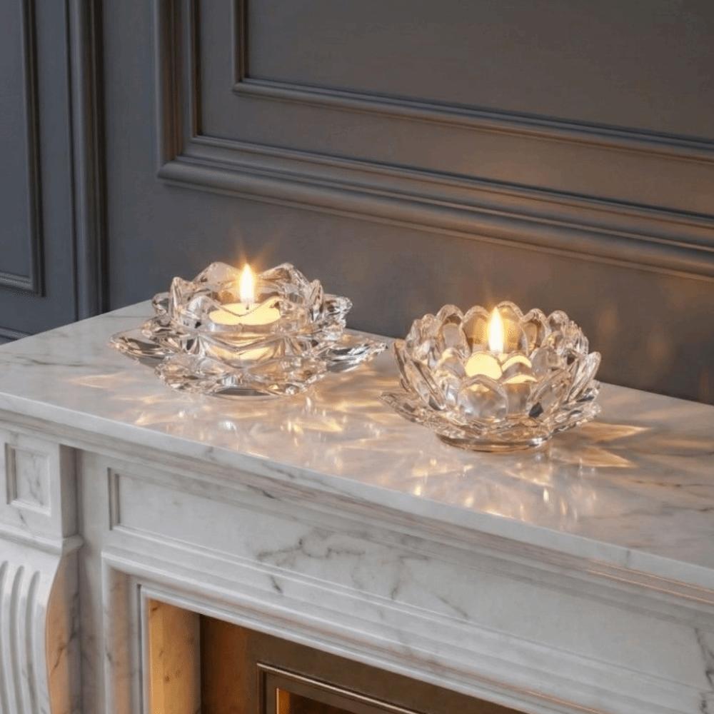 2Pcs Elegant Chinese Glass Lotus Candle Holder Creative Simple Candles Stand Home Decor