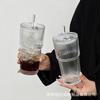 High Value Simple Juice Coffee Cup Vertical Stripe Glass Water Cup Large Capacity Stacked Cup With Lid Straw