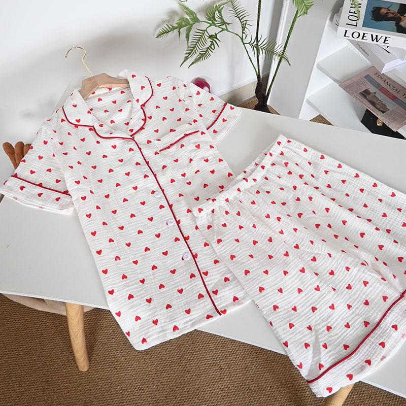 Женский летний пижамный комплект из чистого хлопка - Милый, Дышащий, с коротким рукавом и шортами