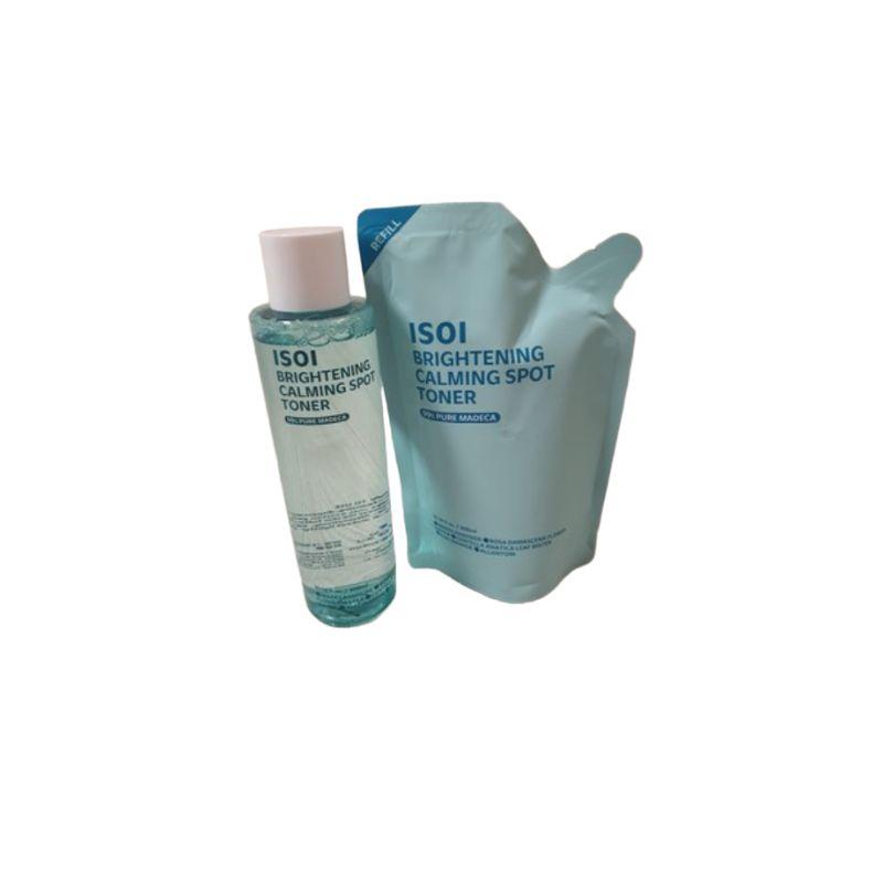 isoi Brightening Calming Spot Toner 300ml with 300ml Refill Set (Madecassoside Hydrating Skin Soothing Daily Blemish Recovery)