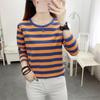 Женская футболка больших размеров свободного кроя в полоску с длинным рукавом для осени и зимы - Универсальный топ для мам среднего возраста