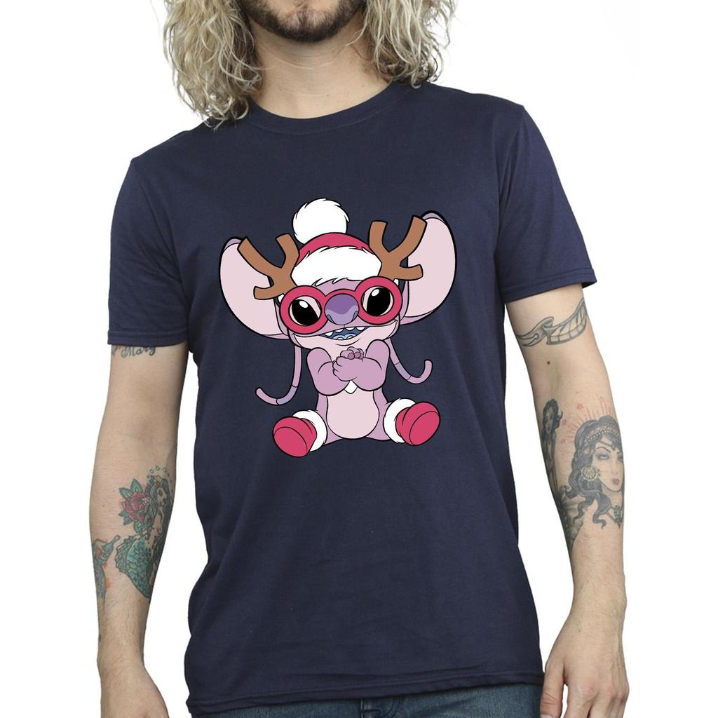 Disney Mens Lilo & Stitch Angel Reindeer T-Shirt