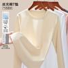 S Liquid Ammonia Mercerized Cotton Front Shoulder White Long-sleeved Shirt Women's Spring and Autumn New Horse Cotton Round Neck Inner Bottoming Shirt
