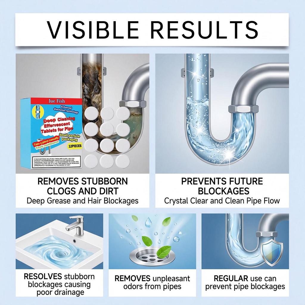 Jue Fish pipe cleaning effervescent tablets kitchen sink toilet dredge and dissolve oily residues, quickly deodorize and refresh 10pcs