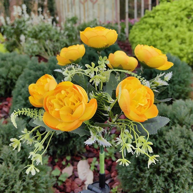 Светодиодные фонари-камелии на солнечных батареях, 7 головок, Декор для цветочного сада, Освещение для наружных дорожек, Освещение для газона, Атмосферное освещение