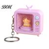 Portable Travel Lighting Rotating Animal TV Keychain, Funny Retro Television Shaped Keychain with Daily Accessory for Teens LED Light, Cartoon Keyring