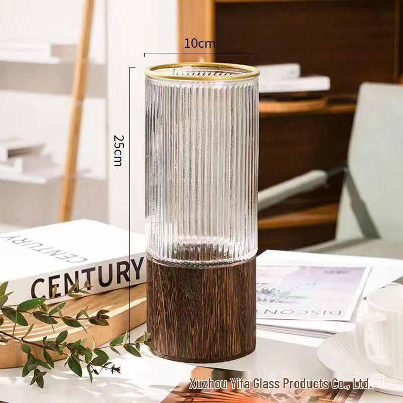 Скандинавская Роскошная Хрустальная Белая Стеклянная Ваза с Деревянной Подставкой для Живых Цветов - Декор для Гостиной