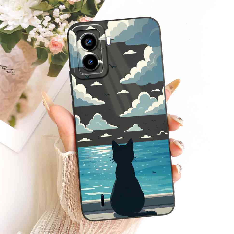 Для Tecno Pop 6 Без сканера отпечатков пальцев Чехол Милая Кошка Рисунок Однотонный Мягкий Силиконовый Чехол Для Tecno Pop 6 Pop6 Чехол для Телефона