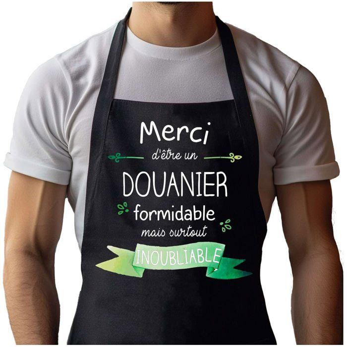 Planetee Tablier Noir Merci Douanier Inoubliable Homme| Vêtement Blouse de protection pour Cuisine Barbecue, Jardinage, Tâches