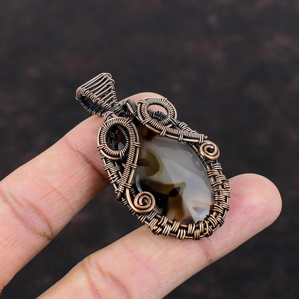 Монтана Агат Подвеска Медная Проволока Обернутая Ювелирные Изделия Подвеска Из Драгоценного Камня Элегантный Подвеска Ювелирные Изделия Ручной Работы Медная Проволока Обернутая Подвеска Подарок Для Него