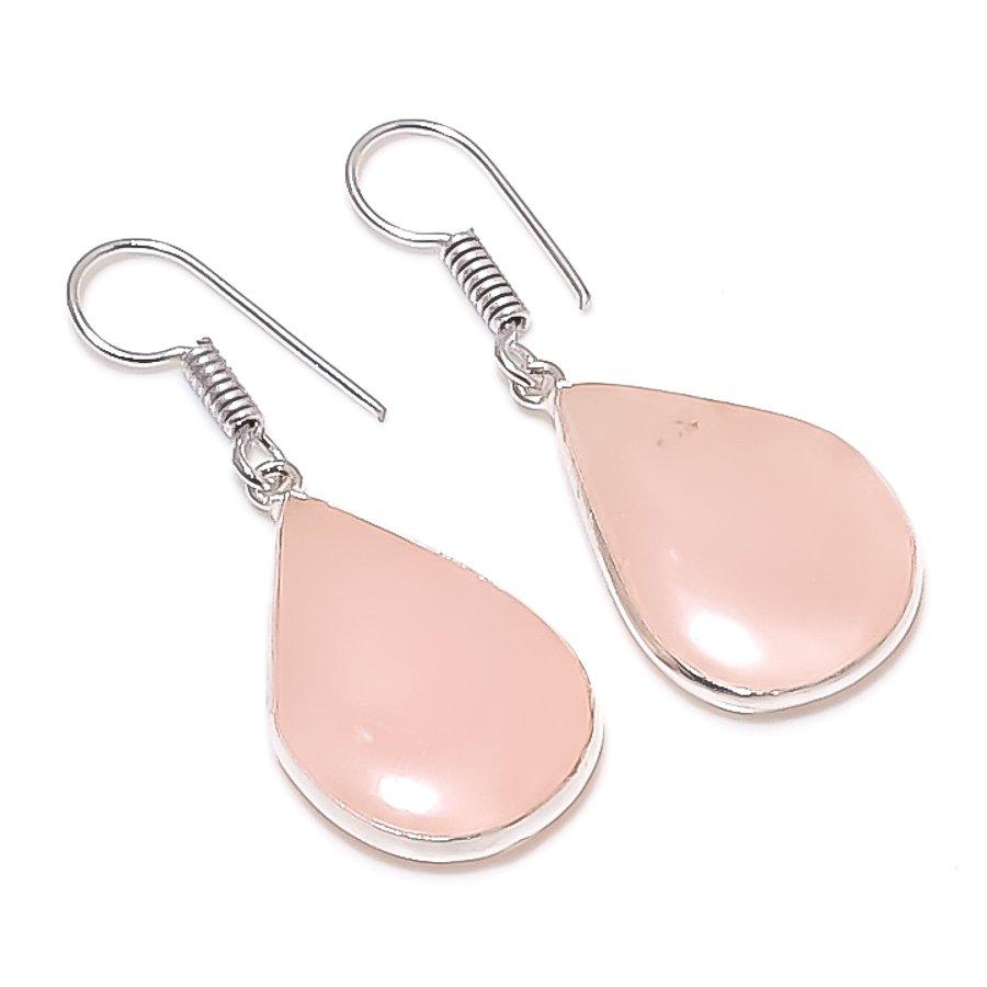 Natural Rose Quartz Gemstone 925 Sterling Silver Jewelry Earring 1.54" D0z90