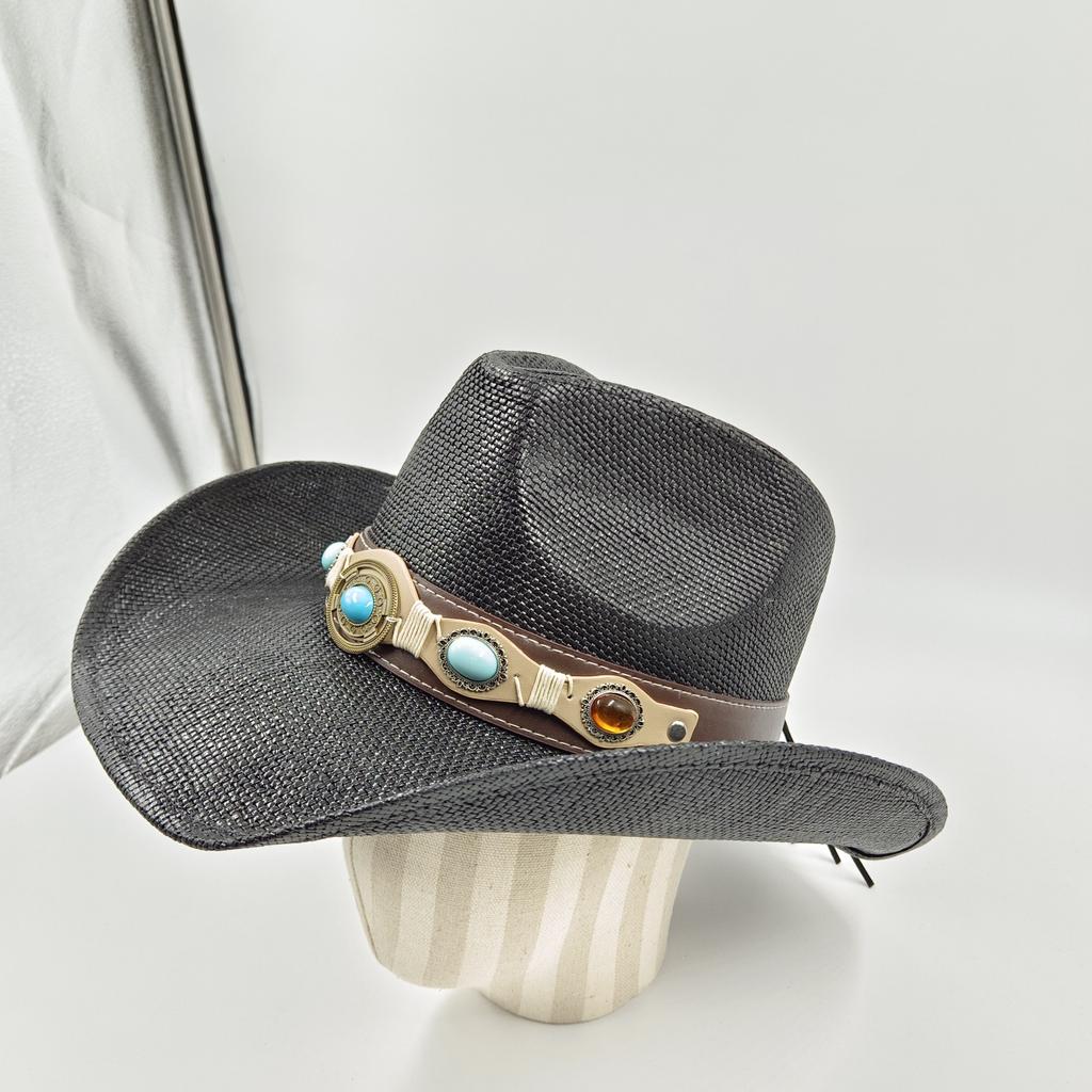 Three-dimensional Embroidery Handmade Straw Hat Western Cowboy Hat Men Cap Outdoor Women Hat Light Luxury