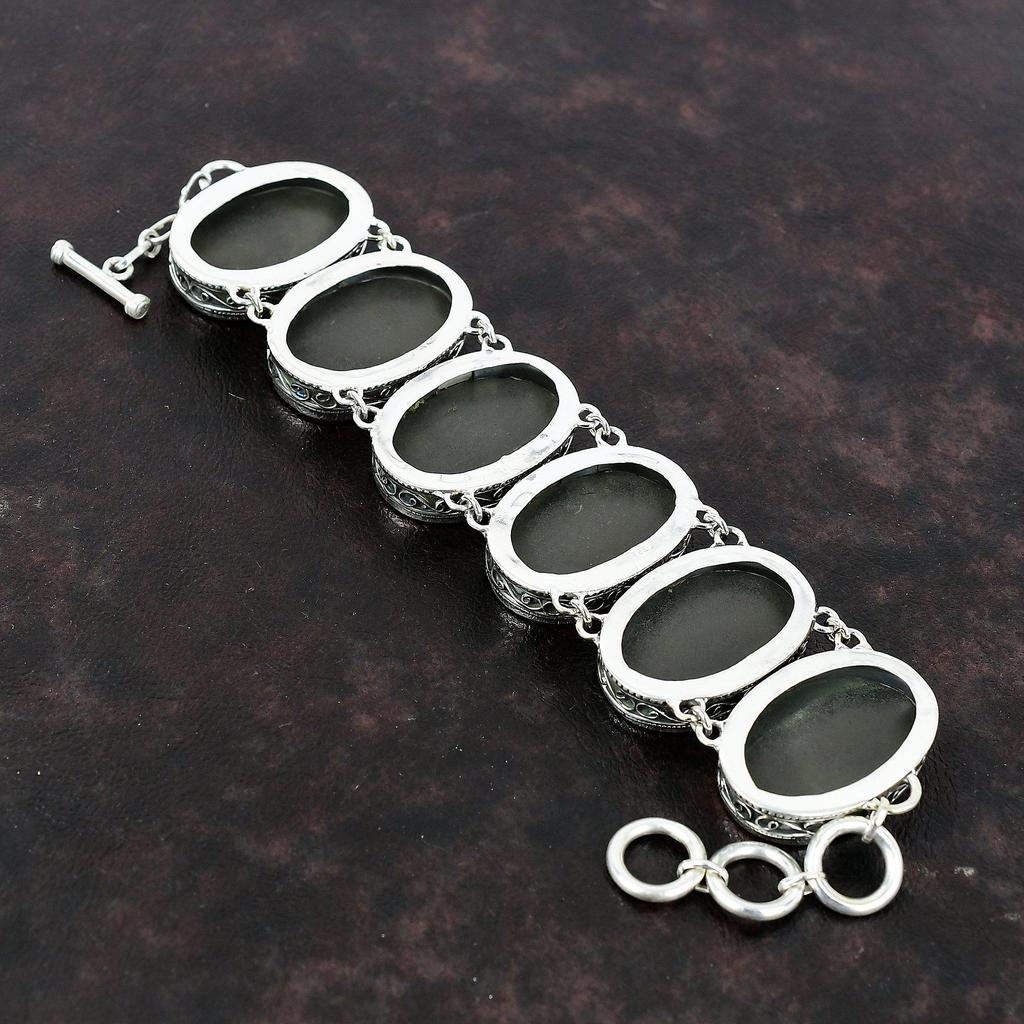 Браслет из ракушки морского ушка, ювелирные изделия из настоящего драгоценного камня, браслет из стерлингового серебра 925 пробы, винтажные ювелирные изделия ручной работы, регулируемый браслет-цепочка, подарок для нее