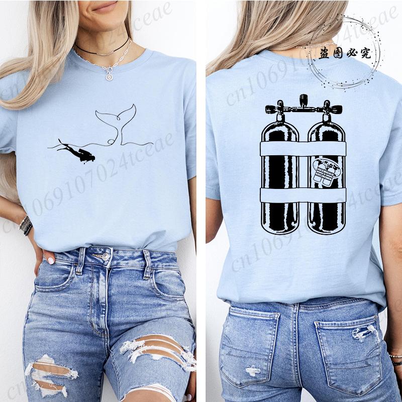 Scuba Diving Printed T-Shirt for Women,Graphic Tee Shirts, Summer Short Sleeve O Neck Y2k Tops, Female Fashion T-Shirts Clothing