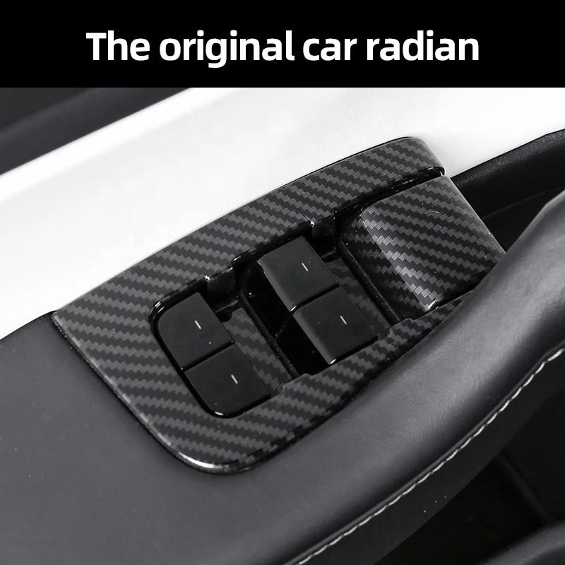 14 шт. для модели Tesla 3 года 2017-2023, кнопки переключателя стеклоподъемника, декоративная крышка, наклейка, чехол из углеродного волокна, ABS